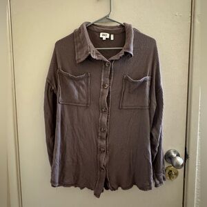 BKE women’s Corduroy Button-Up Shirt Jacket in Taupe Brown